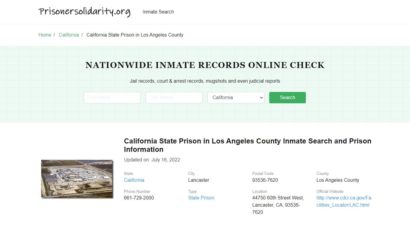 California State Prison in Los Angeles County Inmate Search, Visitation ...